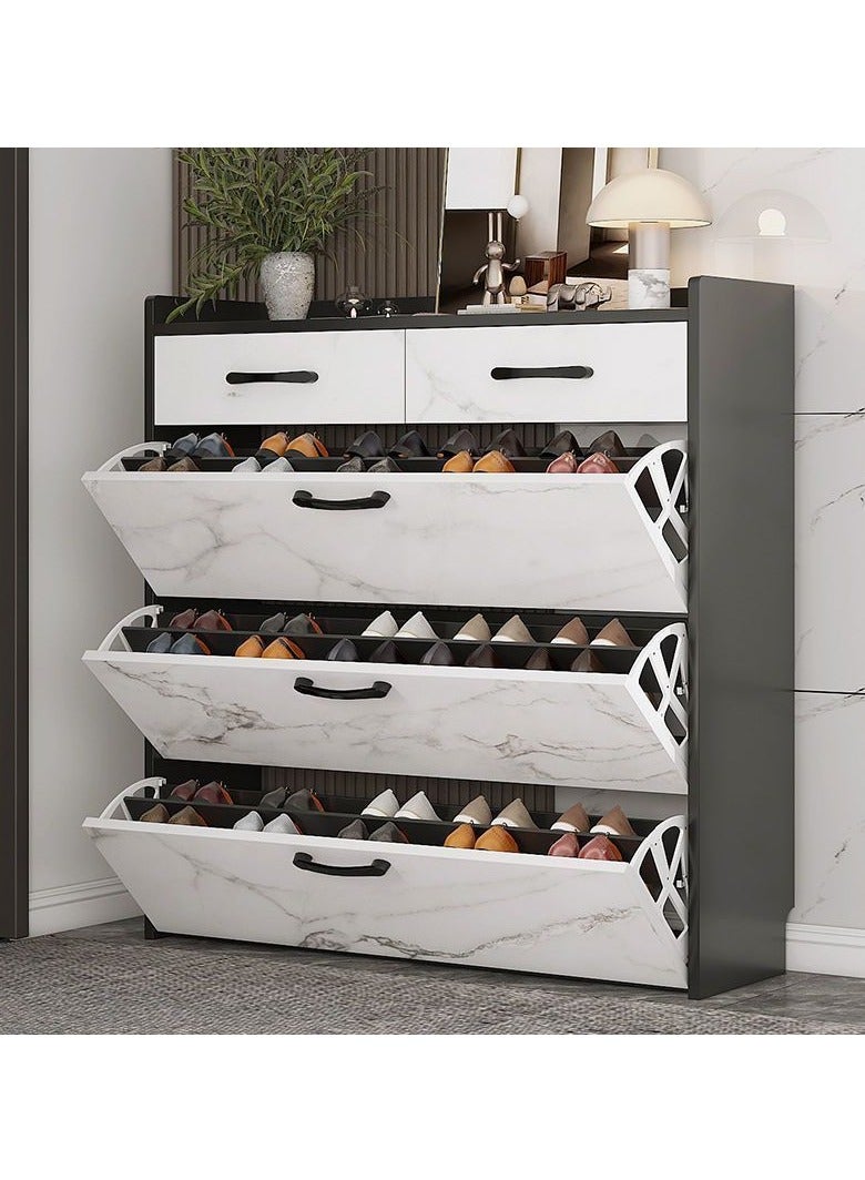 SHARPDO Shoe Cabinet, Entryway Hidden Shoe Storage Organizer with 17cm Thin Profile, Modern Faux Marble Shoe Rack with Drawer for Closets and Hallways - Image 2